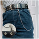 Black Double Grommet PU Leather Waist Belt with Chain